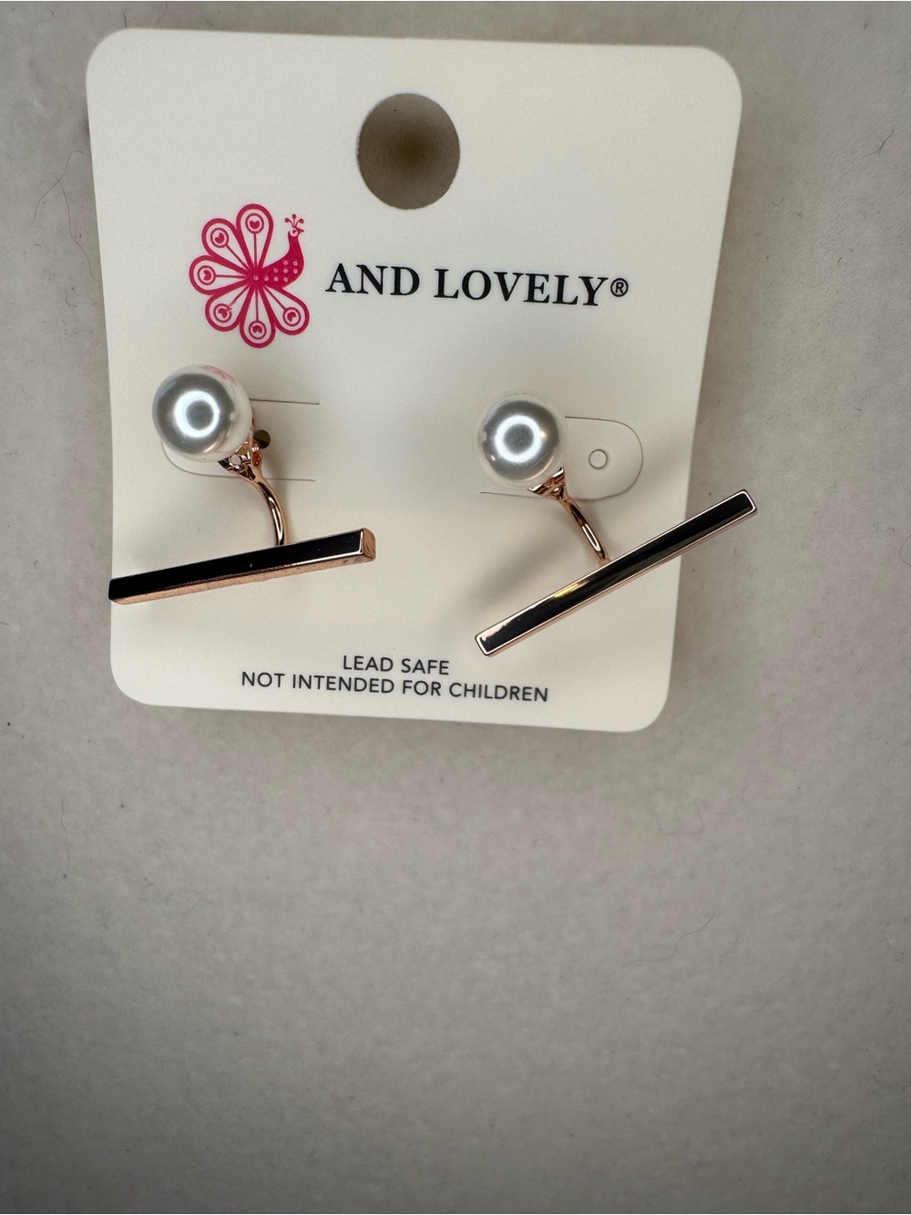 New And Lovely Rose Gold Pearl Stud with Bar Earrings